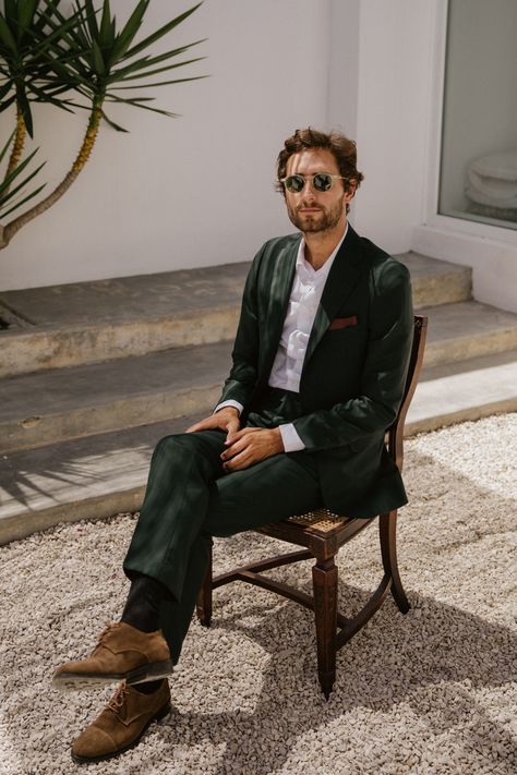 Mafalda Patricio Wore Sparkles for Her Wedding Celebration Amid Vineyards in Lisbon | Vogue Creative Black Tie Men, Men Wedding Attire Guest, Dark Green Suit, Wedding Guest Outfit Men, Vintage Wedding Suits, Wedding Guest Men, Vogue Weddings, 1920s Inspired Dresses, Portuguese Wedding