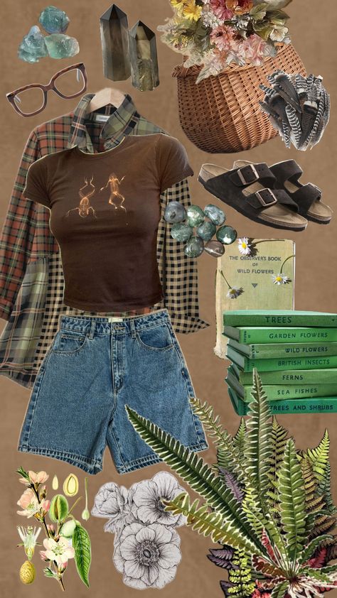 girl who loves nature #crystals #feathers #books #frog #skeleton #outfit #nature #flannel #foraging #eco Botany Aesthetic Outfit, Frog And Toad Aesthetic Outfits, Frog And Toad Aesthetic, Skeleton Outfit, Frog Skeleton, Nature Crystals, Fresh Outfits, Frog And Toad, Nature Themed