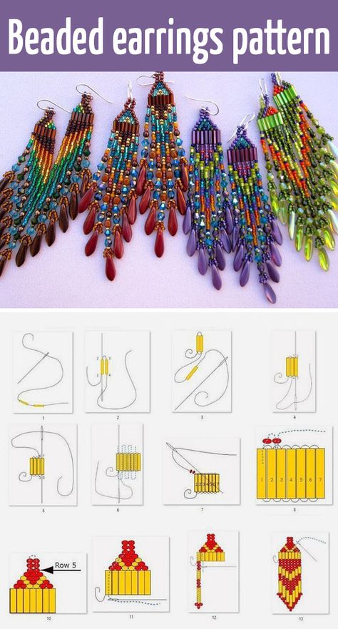 Beaded earrings tutorial and pattern ~ Seed Bead Tutorials Make Beaded Earrings, Beads Tutorials, Seed Bead Tutorials, Anting Manik, Beaded Earrings Tutorials, Beaded Earrings Diy, Beaded Beads, Beading Jewelery, Pola Kristik