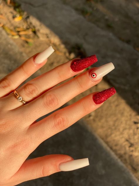 Evil Eye Nails Red, Red Evil Eye Nails, Red Heart With Eyes, Heart With Eyes, Red Evil Eye, Evil Eye Nails, Eye Nails, Silver Eye, Heart Eyes