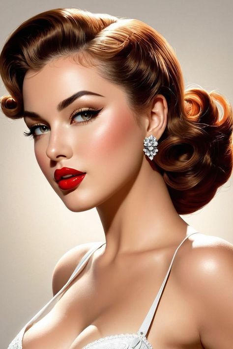 Beauty Archetypes, Maquillage Pin Up, Pin Up Makeup, 50s Hairstyles, Wedding Makeup Tutorial, 50s Women, Classic Hollywood Glamour, Bridal Eye Makeup, Hollywood Hair