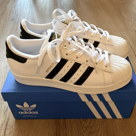 Brand New. Womens Size 6.5. I Am Normally A Size 7 In Other Sneaker Brands. Reasonable Offers Through Offer Button Only. Classic Adidas Shoes, Adidas Superstar Aesthetic, Adidas Superstar Outfit, Aesthetic Adidas, Superstar Outfit, White Black Shoes, Adidas Superstars, Adidas Shoes Superstar, Adidas Sneakers Women