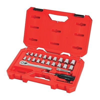 CRAFTSMAN 33-Piece Standard (SAE) and Metric Combination Polished Chrome Mechanics Tool Set (3/8-in) with Hard Case in the Mechanics Tool Sets department at Lowes.com Metal Storage Box, Mechanics Tool Set, Socket Wrench Set, Hand Tool Set, Mechanic Tools, Metal Storage, Socket Wrenches, Blow Molding, Plug Socket