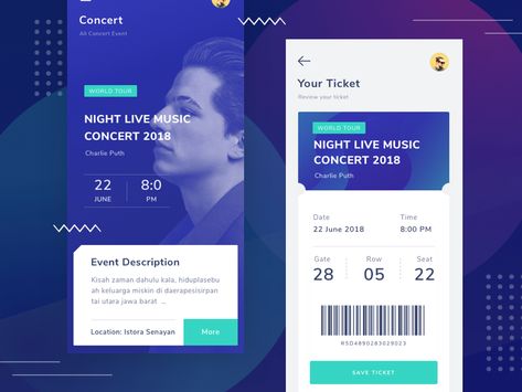 Ticketing App designed by Riko Sapto Dimo. Connect with them on Dribbble; the global community for designers and creative professionals. Digital Ticket Design, Ticket App Design, Event App, Prototyping Tools, Calgary Stampede, Mobile App Design Inspiration, Ticket Design, Booking App, App Design Inspiration