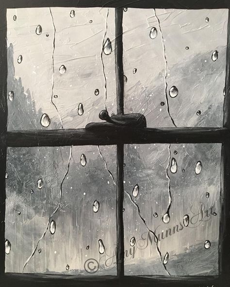 Raindrops on my Window, Inspired by Painting with Jane's Youtube tutorial, Rainy Day, acrylics Foggy Window Painting, Rain Window Painting, Rainy Window Drawing, Raindrops Painting, Raindrop Drawing, Raindrops On Window, Outside Drawing, Background Drawing Ideas, Rain Paintings