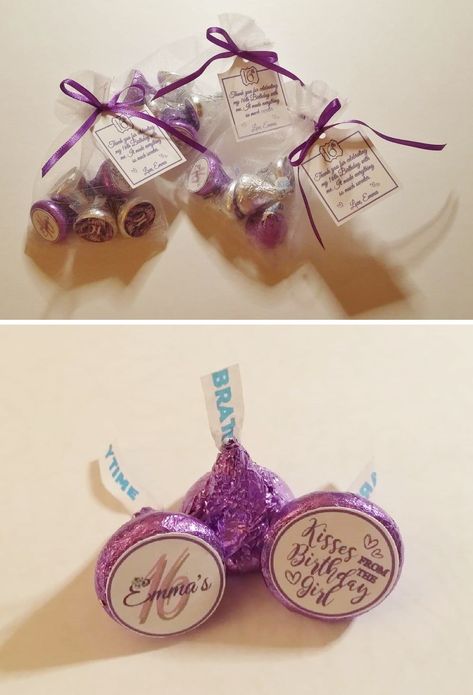 Hershey Kiss Party Favors, Quince Thank You Gifts, Sweet 16 Thank You Gifts Ideas, Kisses Party Favors, Hershey Kisses Gifts, Hershey Kisses Party Favors, Kiss Party, Kiss Gift, Birthday Kiss