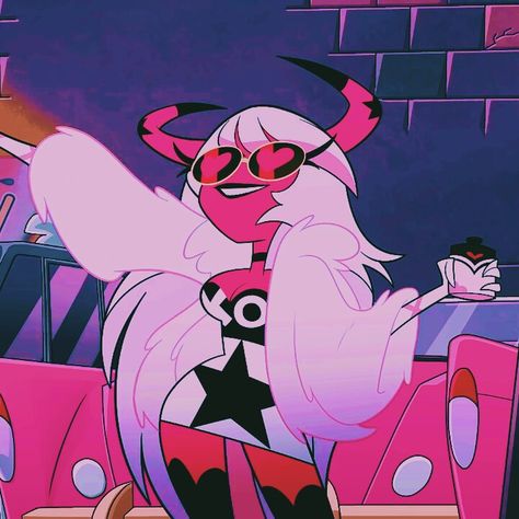 Hot Pink Cartoon Aesthetic, Anime Party Aesthetic, Demon Pfp Aesthetic, Verosika Mayday Aesthetic, Pink Demon Aesthetic, Demon Cute, Pink Demon, Cute Demon, Verosika Mayday