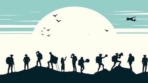 Silhouettes of tourists at the top of th... | Premium Vector #Freepik #vector #illustration #hikers #trekking #silhouete Mountain Vector Illustration, Mountain Vector, Top Of The Mountain, Create Icon, Poster Maker, Business Card Maker, Flyer Maker, Video Background, Create Image