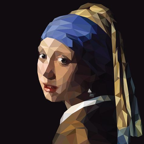 Polygon art Illustrator girl with a pearl earring on Behance Low Poly Portrait, Tessellation Patterns, Kahlo Paintings, Clown Paintings, Girl With A Pearl Earring, L'art Du Portrait, Poly Art, Polygon Art, Geometric Shapes Art