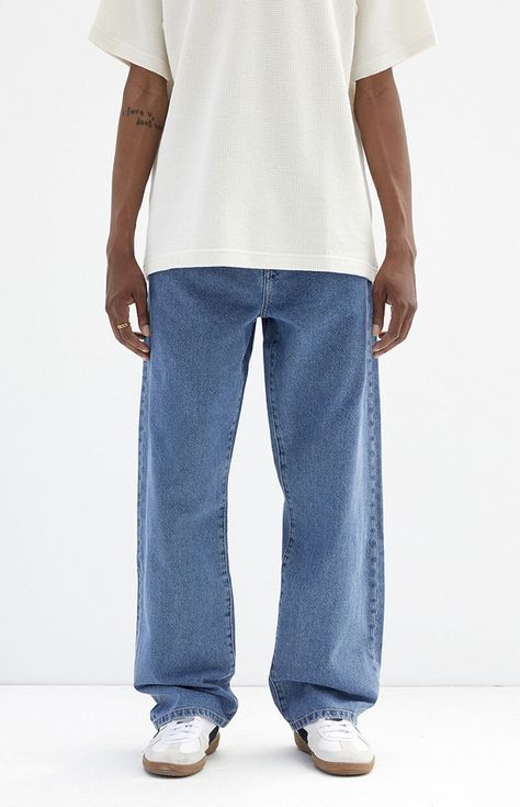 Medium Indigo Baggy Jeans Men Baggy Jeans, Pacsun Outfits, Hard Fits, Wide Leg Jeans Outfit, Jeans Outfit Men, Jeans Pacsun, Pacsun Mens, Pacsun Jeans, Mens Fashion Jeans