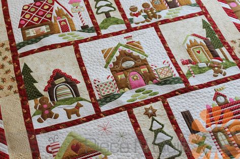 Gingerbread Quilt, Houses Quilt, Xmas Quilts, Creative Quilting, Village Quilt, House Quilt Patterns, Quilt Christmas, Quilt Applique, Patchwork Inspiration