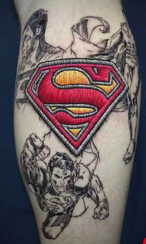 Superman Tattoo, Superman Tattoos, Comic Book Tattoo, Learn To Tattoo, Baby Tattoo Designs, Skull Art Tattoo, Hyper Realistic Tattoo, Embroidery Tattoo, Palm Tattoos