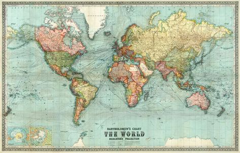 Bartholomew's chart of the world on Mercator's projection (1914), vintage map illustration. Original public domain image from Digital Commonwealth. Digitally enhanced by rawpixel. | free image by rawpixel.com History Desktop Wallpaper, World Map Print, Map Illustration, World Map Art, Old World Maps, Framed Maps, Detailed Map, Map Art Print, Vintage Maps