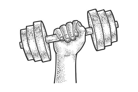 dumbbell in hand sketch engraving vector illustration. T-shirt apparel print design. Scratch board imitation. Black and white hand drawn image. Dumbell Drawing, Dumbbell Drawing, Water Aerobics, Illustration T Shirt, Object Drawing, Hand Sketch, White Hand, Number 1, Print On Demand