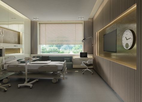 Vip Hospital Room Korea, Hospital Concept, Ward Room, Editing Material, Healthcare Interior Design, Modern Hospital, Studio Architecture, Hospital Architecture, Interior Design Renderings