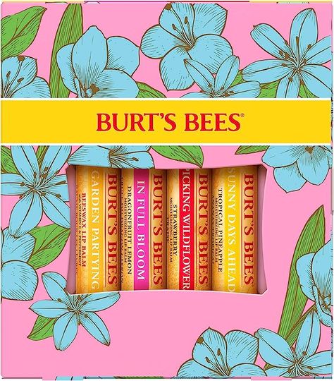 LIP BALM GIFT SET: Lip balm multipack with four hydrating lip balms in Burt's Bees iconic flavours: Beeswax, Strawberry, Tropical Pineapple, Dragonfruit Lemon; beautifully packaged in a limited edition gift box ready for gifting! ALL-DAY MOISTURE: These lip balms intensely hydrate and nourish dry lips with all-day moisture and prevent lips from drying out NOURISHING, HARD-WORKING INGREDIENTS: Enriched with responsibly sourced, conditioning Beeswax, nourishing Coconut Oil and antioxidant-rich Vit