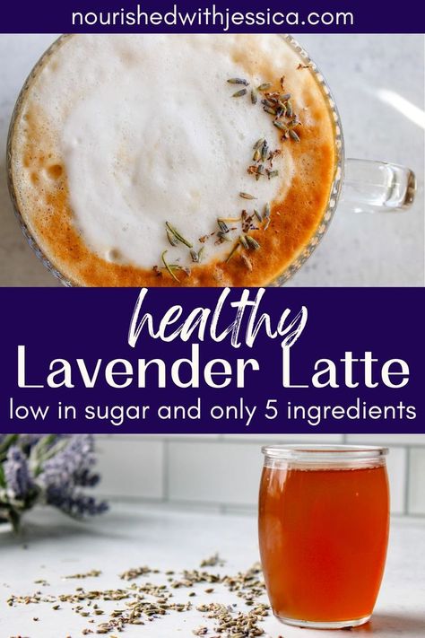 Try this low sugar lavender latte! It uses a homemade lavender syrup that is really simple to make. This recipe only has 5 ingredients: honey, dried lavender, water, espresso and milk. It's that easy! This is a healthier coffee option you will love. Coffee Bomb Recipe, Healthy Latte Recipe, Lavender Latte Recipe, Lavender Coffee, Coffee Recipe Healthy, Lavender Latte, Lavender Syrup, Healthy Starbucks, Lavender Water