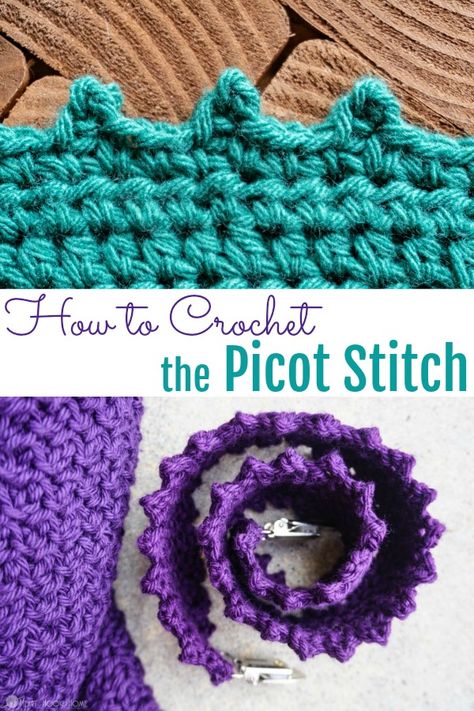 The picot stitch is a simple, effective way to add something a little extra to your crochet. Follow along in this picot stitch tutorial! Picot Stitch Crochet, Crochet Picot Edging, Crochet Edging Tutorial, Picot Crochet, Edge Crochet, Picot Stitch, Crochet Blanket Edging, Crochet Border Patterns, Crochet Edging Patterns