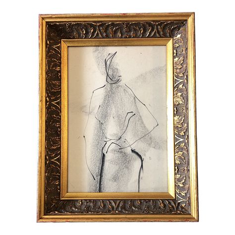 Original Vintage Abstract Charcoal Fashion Study Drawing Vintage Frame 1950's | Chairish Fashion Study, Study Drawing, Drawing Vintage, Drawing On Paper, Vintage Frame, Study Style, Charcoal Drawing, Green Art, Vintage Frames