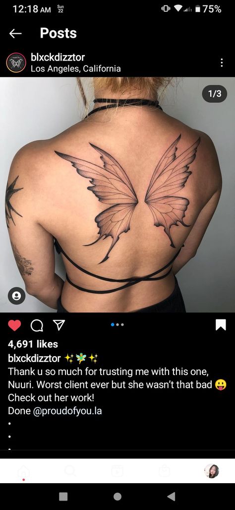 Fairy Wing Tattoos, Butterfly Wing Tattoo, Wing Tattoos On Back, Phrase Tattoos, Tattoos For Lovers, Wing Tattoo, Cute Tiny Tattoos, Sunflower Tattoos, Back Tattoo Women