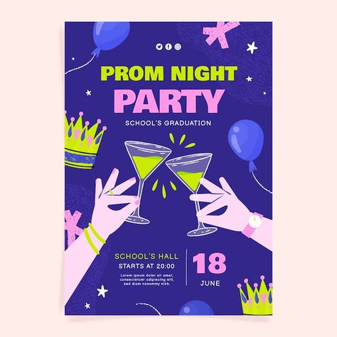 Prom Poster Design, School Event Poster, Party Event Poster, Flat Design Poster, Prom Posters, College Poster, Event Poster Template, Poster Flat, Gala Design