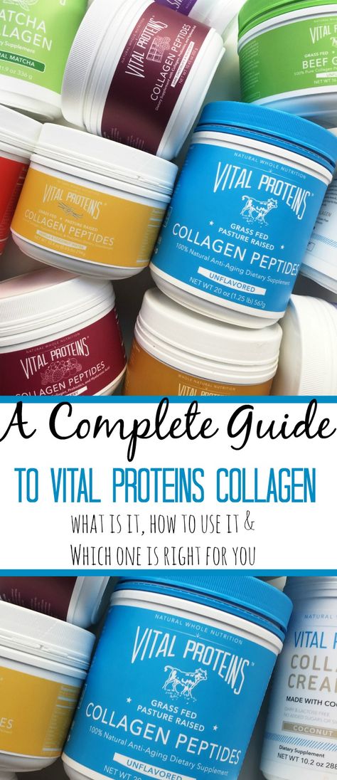 This Vital Proteins guide will walk you through each Vital Proteins collagen product along with how to use Vital Proteins collagen. Even how to use gelatin! It's no secret I'm a huge fan of Vital Proteins. After taking collagen peptides for over a year now, I feel fairly confident in saying I'm a self-proclaimed expert Collagen Peptides Recipes, Collagen Peptides Benefits, Protein Guide, Collagen Smoothie, Collagen Recipes, Vital Proteins Collagen Peptides, Collagen Benefits, Vital Proteins, Collagen Protein