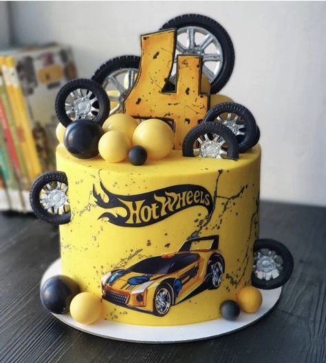 Hot Wheels Birthday Cake Ideas, Monster Car Cake, Car Cake Ideas, Cars Cake Ideas, Cars Torte, Hot Wheels Themed Birthday Party, Car Birthday Cake, Wheels Cake, Bolo Hot Wheels