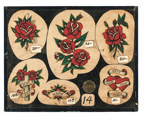 Vintage Tattoo Flash: 100 Years of Traditional Tattoos from the Collection of Jonathan Shaw | powerHouse Books Folk Art Tattoo, Art Tattoo Flash, Bert Grimm, Vintage Tattoo Flash, Old School Ink, Vintage Tattoo Design, Street Tattoo, Traditional Roses, Traditional Flash