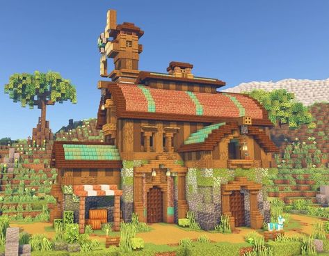 Wool House Minecraft, Minecraft Medieval Factory, Mythical Sausage, Minecraft Castle Blueprints, Minecraft Medieval House, Minecraft Steampunk, Minecraft City Buildings, Stardew Valley Layout, Minecraft Farm