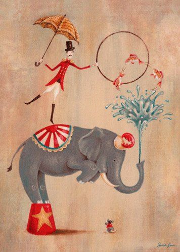 Amazon.com - Oopsy daisy, Fine Art for Kids Vintage Circus Elephant Stretched Canvas Art by Sarah Lowe, 10 by 14-Inch - Creation Drawing, Bon Nadal, Cirque Vintage, Circus Illustration, Elephant Canvas Art, Elephant Poster, Figurative Kunst, Oopsy Daisy, Circus Poster