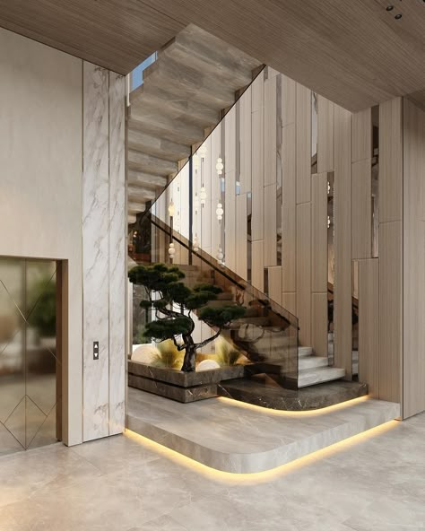 Staircase Wall Design Modern Luxury, Staircase Luxury Modern, Staircase Lobby Design Residential, Big Staircase, Staircase Wall Design Modern, Luxury Staircase Grand Entrance, Staircase Glass Design, Big Staircase Grand Entrance, Staircase Accent Wall