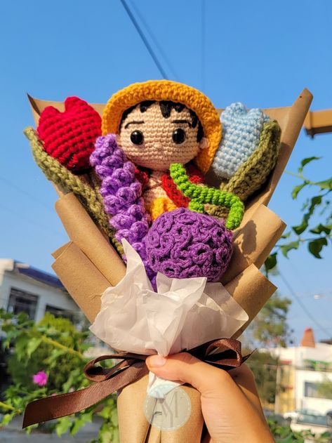 Pokemon Bouquet, Boyfriend Crochet Gift, Crochet Gift For Boyfriend, Anime Bouquet, Crochet For Boyfriend, One Piece Birthdays, Cotton Crochet Patterns, Anime Flower, One Piece Cartoon