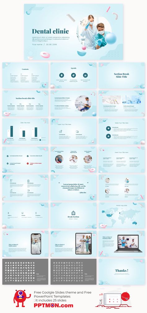 Dental clinic Free PowerPoint Template and Google Slides Theme – presentation by PPTMON
Features: 25+ Medical Creative Design-IDEA Multi-purpose Presentation For PowerPoint templates and Google slides themes

#Dental, #PPTtemplate #PPT #PowerPoint #presentation #FREEPPTTEMPLATE, #PPTDESIGN, #POWERPOINTDESIGN, #PPTTEMPLATEDOWNLOAD, #POWERPOINTTEMPLATE, #GOOGLESLIDES, #GOOGLESLIDESTHEME, #GOOGLEPRESENTATION, #FREEPOWERPOINTBACKGROUND, #PRESENTATIONDESIGN, #FREEPOWERPOINTTEMPLATES Medical Ppt Template, Dental Presentation, Ppt Inspiration, Medical Presentation, Theme Presentation, Ppt Template Design, Free Ppt Template, College Student Hacks, Kids Dentist