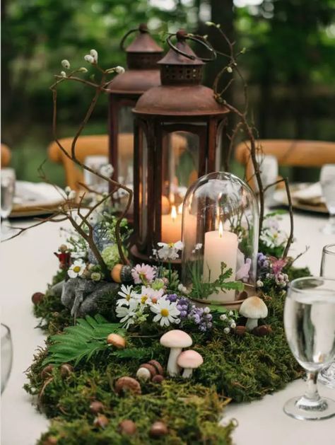 Top 37 Wedding Centerpieces Fall Flower Arrangements Ideas Dome Centerpieces Wedding, Secret Garden Centerpiece Ideas, Lupine Wedding Decor, Unusual Wedding Centerpieces, Fairytale Centerpieces Wedding, Lantern Bouquet Bridesmaid, Enchanted Forest Quinceanera Theme Centerpieces, Fantasy Wedding Centerpieces, Mushroom Centerpiece Wedding