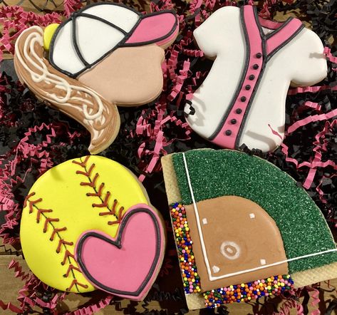 Softball Birthday Cookies, Softball Decorated Cookies, Softball Cookies Decorated, Softball Cookies, Softball Party, Baking Goods, Decorating Cookies, Birthday Stuff, Softball Team