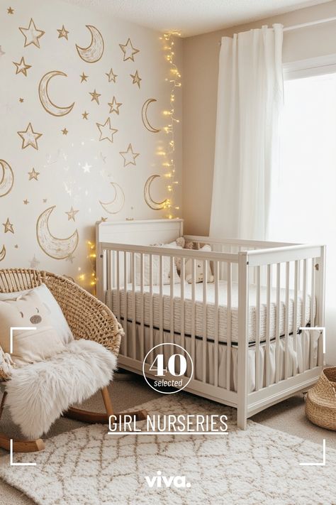 ♥️ Looking for inspiration for your baby girl's nursery? Dive into the world of this enchanting girl nursery with whimsical woodland elements. From the sage green walls to the vintage decor, this nursery is perfect for creating a cozy and magical space for your little one. 🌿👶 #babygirlnursery #girlnurseryideas #woodlandnursery #nurserydecor #enchantedforesttheme Starlight Nursery, Baby Girl Nursery Room Ideas Themes, Celestial Nursery Girl, Space Nursery Theme Girl, Moon And Stars Nursery Girl, Celestial Nursery Theme, Moon Themed Nursery, Hand Painted Nursery Wall, Enchanted Forest Nursery Theme