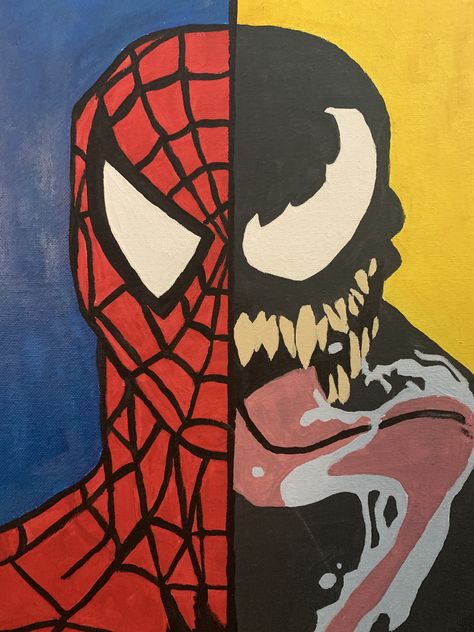 Venom Painting Easy, Avengers Paintings, Venom Painting, Spiderman And Venom, Batman And Spiderman, Iron Man Painting, Avengers Painting, Marvel Diy, Spiderman Painting