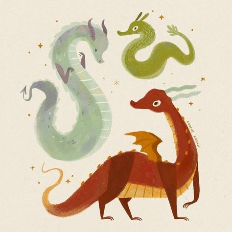 Raahat Kaduji ↟ Illustrator | Happy Sunday folks!✨ Been feeling a little out of touch with my digital workflow but thoroughly enjoyed this dragon/serpent practice. Also... | Instagram Cute Dragon Illustration, Dragon Doodle, Dragon Serpent, Breathing Fire, Dragon Kid, Here Be Dragons, Dragon Illustration, Forest Creatures, Cute Dragons