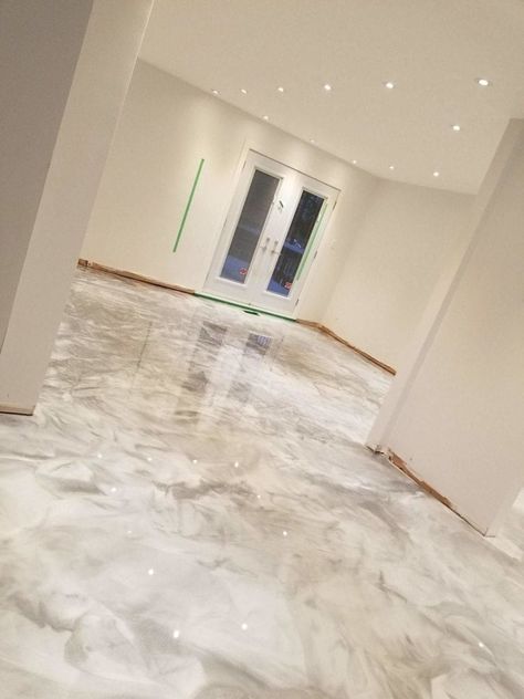 Epoxy Floor Basement, Concrete Floors In House, Epoxy Floor Designs, Epoxy Resin Flooring, Marble Flooring Design, Metallic Epoxy Floor, Concrete Stained Floors, Basement Makeover, Marble Flooring