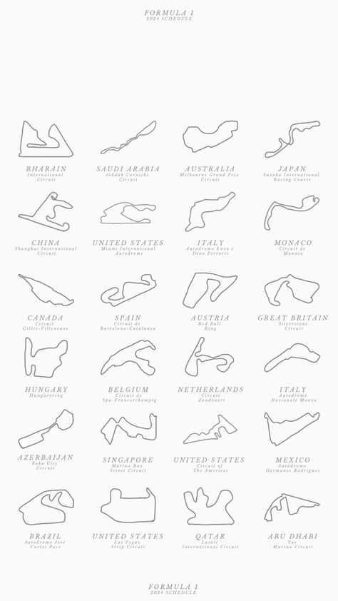 Formula 1 2024 schedule wallpaper #f1 #formula1 #wallpaper #f1wallpaper #racing #track #spa #monza #silverstone #mercedes #mclaren #redbull #redbullring Spa Track F1, F1 Track Tattoo, F1 Tracks Wallpaper, F1 Circuits 2024, F1 Car Mclaren, Redbull Wallpaper Formula 1, F1 2024 Wallpaper, F1 Track Poster, F1 Symbol