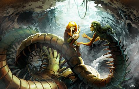 Pitfall by Kafai on DeviantArt Centipede Woman, Centipede Oc Art, Centipede Oc, Centipede Concept Art, Centipede Creature Design, Giant Centipede Art, Fantasy Centipede Monster, Woman Art, Monster Girl