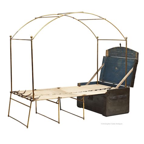 CHRISTOPHER CLARKE ANTIQUES Fold Open Trunk, Trunk Bed, Tent Camping Beds, Bed Maker, Iron Straps, Portable Bed, Campaign Furniture, Canopy Frame, Steamer Trunk