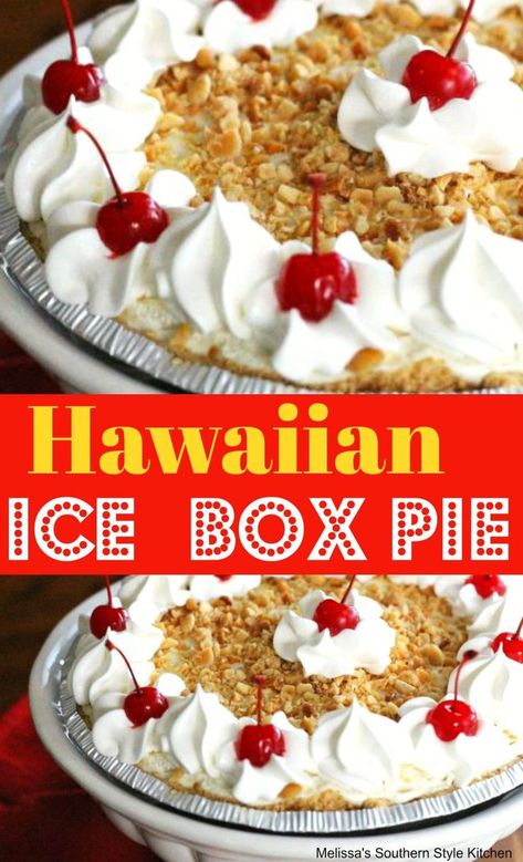 Hawaiian Pie Recipe Crushed Pineapple, Hawaiian Pie Recipe, Tropical Pie, Cheesecake Pineapple, Hawaiian Pie, Desserts Coconut, Hawaiian Dessert Recipes, Hawaiian Cheesecake, Ice Box Pie