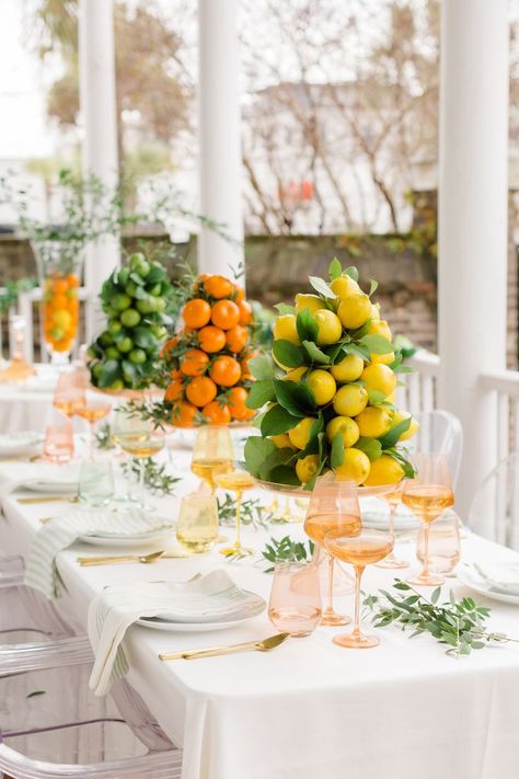 Citrus Summer Party, Lemon Tablescape, Lemon Table Decor, Citrus Party, Lemon Themed Party, Lemon Centerpieces, Porch Party, Italian Dinner Party, Citrus Baby