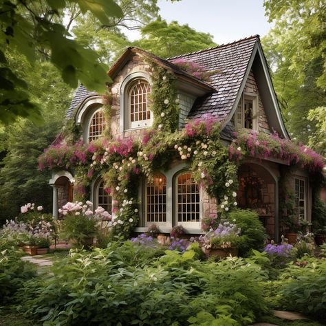 Big Cottagecore House, Woodland Cottage Exterior, Tutor Cottage, Cute Cottage Exterior, Fairy Core House, Cottage Core Aesthetic House, Cottagecore House Exterior, Fairytale Home Decor, Fairy Cottage House