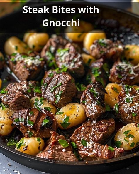 Recipes Vista | Succulent Steak Bites with Creamy Gnocchi | Facebook Steak Bites With Gnocchi, Steak And Gnocci, Steak Bites Gnocchi, Steak Gnocchi Recipes, Steak And Gnocchi Recipes, Steak Gnocchi, Steak And Gnocchi, Creamy Gnocchi, Beef Fillet