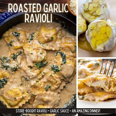 Roasted Garlic Sauce, Homestead Recipes, Fun Dinners, Garlic Sauce, Roasted Garlic, Ravioli, Italian Recipes, Garlic, Good Food