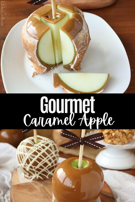 Do you need a kid-friendly falltime treat? Make your own Homemade Gourmet Caramel Apples for a fraction of the candy shop price. Crisp, tart granny smith apples covered in homemade caramel and gourmet toppings made right at home. Homemade Caramel Apples Recipes, Home Made Caramel Apples, Carmel Apple Gifts Ideas, Carmel Apple Recipe, Carmel Recipe, Homemade Caramel Apples, October Recipes, Gourmet Candy Apples, Taffy Apple