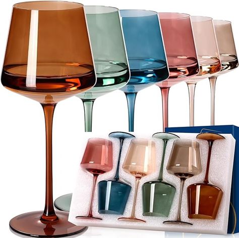 Amazon.com | Colored Wine Glasses Set of 6-18oz【Hand Blown】Crystal Colorful Wine Glasses with Stem-Muticolor Wine Glass Wedding gift set for wine lovers Red White Wine Dinner: Wine Glasses Colorful Wine Glasses, Cute Wine Glasses, Wine Glass Wedding, Colored Wine Glasses, Wine Dinner, Wedding Gift Set, Wine Glass Crafts, Glass Wedding, Wine Lovers