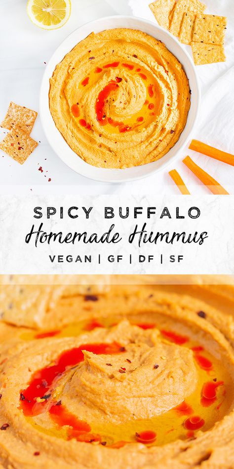 Sweet Chili Hummus Recipe, Hummus Recipes Homemade, Buffalo Hummus Recipe, Spicy Hummus Recipe, Hummus Easy, Buffalo Hummus, Easy Homemade Hummus, Healthy Hummus Recipe, Homemade Hummus Recipe